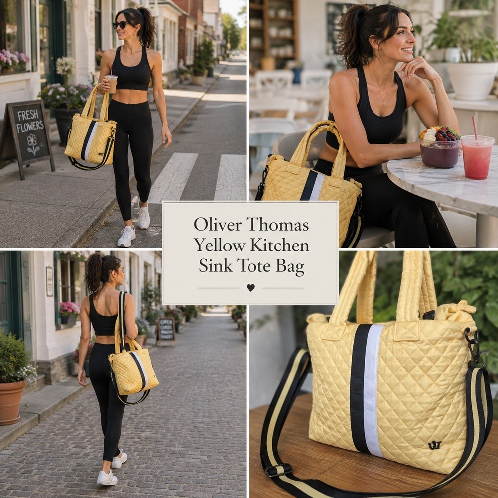 Oliver Thomas Yellow Kitchen Sink Quilted Tote Bag with Pouch